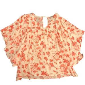 Floral Blouse with Key Hole Back in cream and red